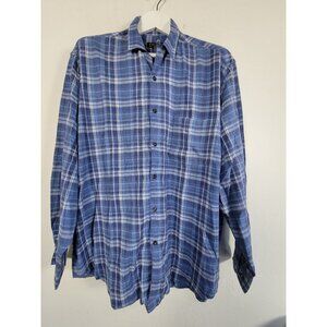 Barneys New York Mens Blue Plaid Button-Up Shirt Large Cotton Long Sleeve Casual